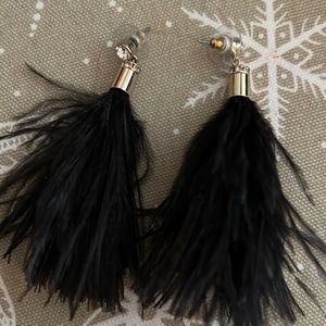 LOFT black feather earrings with faux diamond post